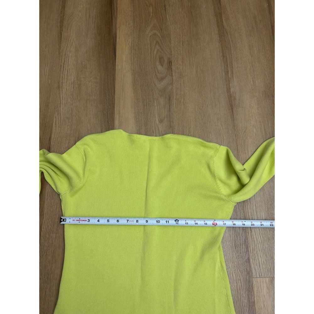 Citrine Yellow Green Scalloped Ribbed Cotton Cardigan Medium Coastal preppy - Picture 6 of 6